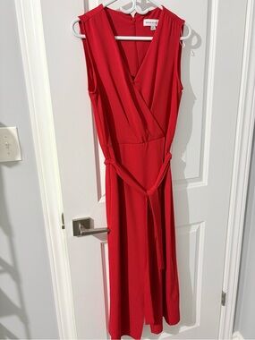 Emma & Sam Bold Red Sleeveless Wrap-Style Midi Dress